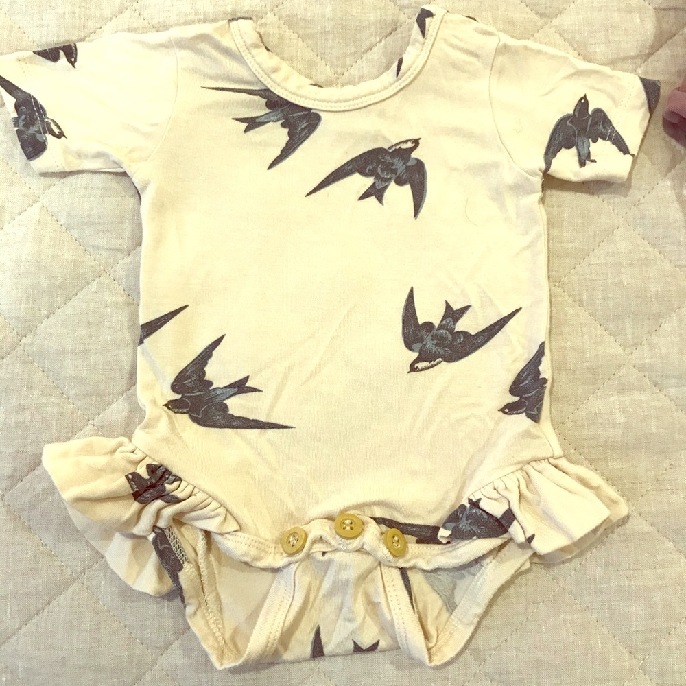Blue Bird Leg Ruffle Bodysuit